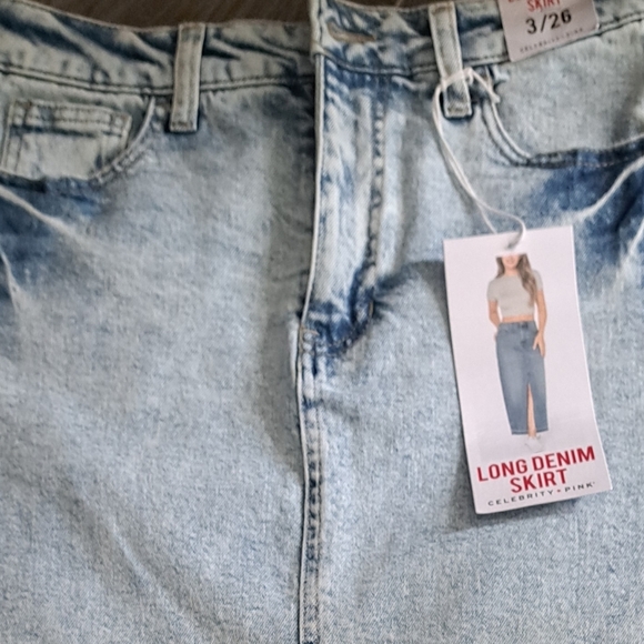 CELEBRITY PINK Acid wash long denim jean skirt slit cotton  boho Chic 3/26 - Picture 11 of 12